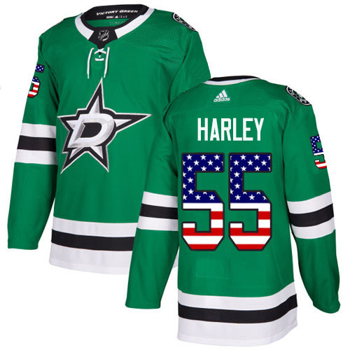 Adidas Men Dallas Stars #55 Thomas Harley Green Home Authentic USA Flag Stitched NHL Jersey